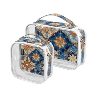 Imagem de GAIGEO Conjunto de 2 sacos de higiene pessoal transparentes, tabuleiro de xadrez verde com margaridas brancas, conjunto de bolsas transparentes para viagem, Mosaico colorido estilo abstrato - 3, one