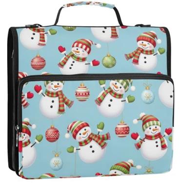 Imagem de Fichários alegres de bonecos de neve azuis, 3 anéis, 3 anéis, organizador de fichário escolar com alça de ombro, pasta de armazenamento com alça, 34,5 x 31,5 x 9 cm