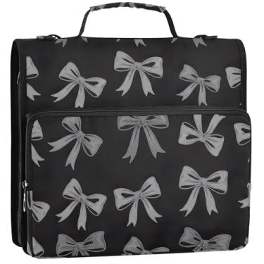 Imagem de Pasta organizadora de fichários de 3 anéis, cinza, preto, com zíper, bolsa organizadora com alça para documentos escolares, suporte para 500 folhas, 34,5 x 31,5 x 9 cm