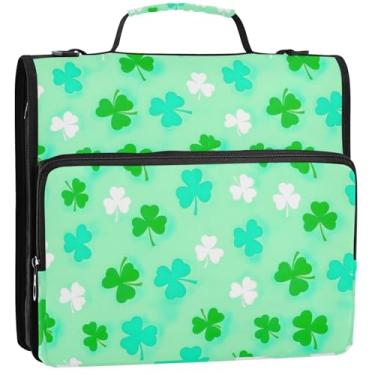 Imagem de Organizador de fichário com zíper Green Clover, 3 cm, fichários resistentes com alça, bolsa de ensino médio, suporte para 500 folhas, 34,5 x 31,5 x 9 cm