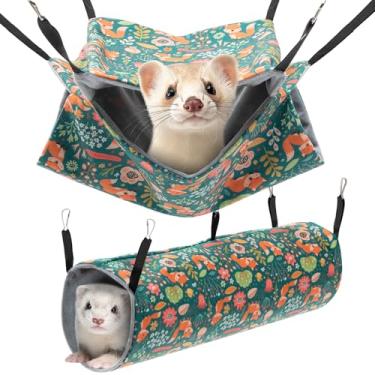 Imagem de ondware Conjunto de 2 unidades de rede e túnel para furões, brinquedos macios para furões, acessórios laváveis para gaiola de rato para hamster e esquilo