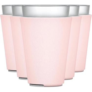 Imagem de TahoeBay Mangas de vidro em branco (pacote com 6) espuma isolante dobrável de 473 ml, cerveja, cônico, suporte de copo para bebidas, isolador para transferência de vinil HTV, sublimação, DTF (blush)