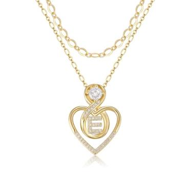 Imagem de TANTIUE Colares femininos com letras de coração, banhado a ouro 14K, zircônia cúbica, coração, inicial, pingente infinito, joia feminina, adjustable, Latão, Zircônia cúbica