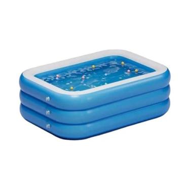 Imagem de Grande Piscina Inflável Azul E Branca Para Família, Design Quadrado Co