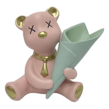 Imagem de Ioensy Vaso de Urso Pequeno, Vaso de Flores, Estátua de Animal Moderna e Fofa, Estatueta de Urso para Casamento, Entrada, Mesa, Presente para Amigos, Rosa