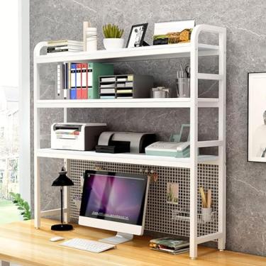 Imagem de Estante de mesa de ferro forjado - estante de mesa de 3 camadas para mesa de computador, rack de exibição de armazenamento de mesa de grade, prateleira organizadora de mesa moderna, estante de bancada