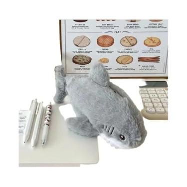 Imagem de Estojo De Lápis De Pelúcia Tubarão Cinza Grande Capacidade Fofo Animal