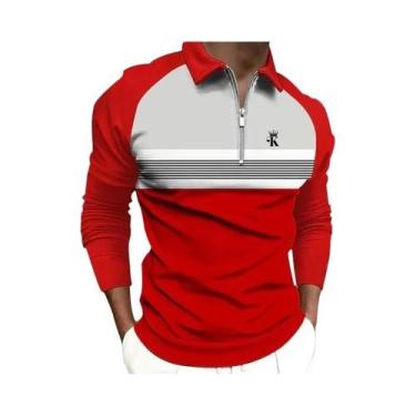 Imagem de Camisa Polo Masculina Com Zíper De Manga Longa Casual Para Atividades 