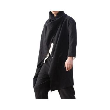 Imagem de Casaco Trench Retro Masculino, Corta-Vento Casual Em Algodão, Cor Sóli