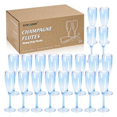 Imagem de XUWAIDSGN 24 peças taças de champanhe taças de vinho de plástico vintage taças de champanhe mimosa taças de bar com haste 153 g para Natal, aniversário, casamento, noiva (24, azul claro)