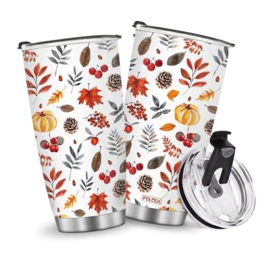 Imagem de Copos de viagem isolados, caneca de café, garrafa de água, quente e fria, 590 ml, folhas de outono, alças de metal, presentes para Natal, aniversário, dia das crianças, presente de aniversário