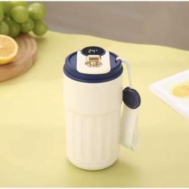 Imagem de Copo térmico inteligente de 450ml Xícara de café em aço inoxidável 316 que acompanha copo isol amento(2pçs,Bege azul)