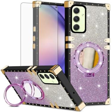 Imagem de Asuwish Capa de celular para Samsung Galaxy A54 5G capa magnética com protetor de tela de vidro temperado e glitter espelhado brilhante à prova de choque suporte rígido A545G A 54 54A 4G G5 SM A546U