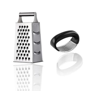 Imagem de Kit ralador aço inox 24cm 4 faces + espremedor amassador triturador de