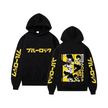 Imagem de Moletom Masculino Azul De Fleece Manga Longa Harajuku Punk Casual Gola