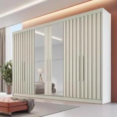 Imagem de Guarda Roupa 6 Portas 4 Portas Ripadas Potente com Espelho MDF Móveis 