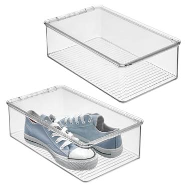 Imagem de iDesign Caixa de sapato de plástico empilhável com tampa articulada para tênis, sandálias e sapatilhas, conjunto de 2, transparente