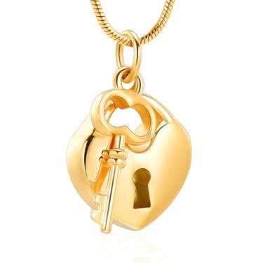 Imagem de Joias de cremação para cinzas de aço inoxidável chaveiro para meu coração urna colar memorial lembrança pingente para cinzas Dourado
