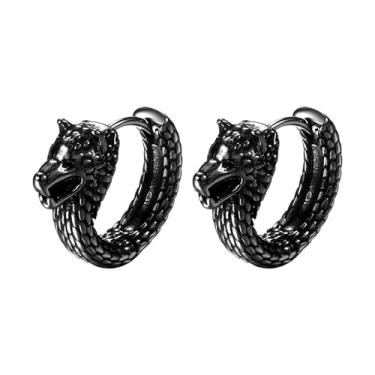 Imagem de OIDEA Brincos de lobo viking para homens: brincos de argola estilo punk gótico de aço inoxidável, amuleto nórdico, joias de lobo presentes para homens e mulheres, Aço inoxidável, Sem pedra preciosa