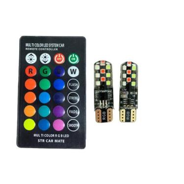 Imagem de 2 Lâmpada Smd Pingo T10 Rgb Led Colorido C/Controle S/Fio - AUTOVEX