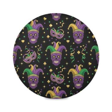 Imagem de Wassud Jogo americano Carnaval caveiras redondas tapetes de mesa para cozinha e jantar tapetes laváveis resistentes ao calor decoração de mesa 39 cm