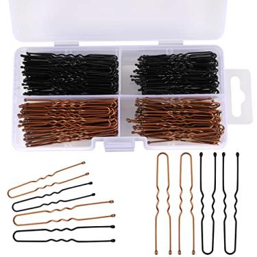 Imagem de Kit de 200 grampos de cabelo em forma de U, grampos de cabelo, grampos de cabelo para mulheres e salão de cabeleireiro com caixa de armazenamento, preto e marrom