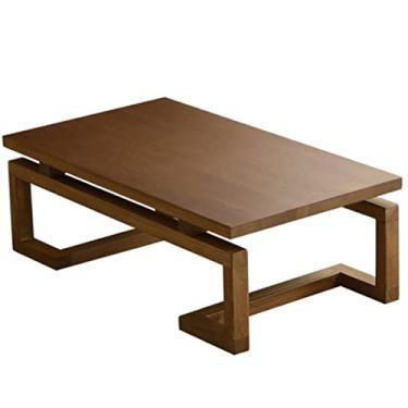 Imagem de AkosOL Mesa de centro de madeira maciça, mesa de jantar baixa, mesa de chá, sala de estar, mesa de café, olmo, 80 x 50 x 30 cm, marrom