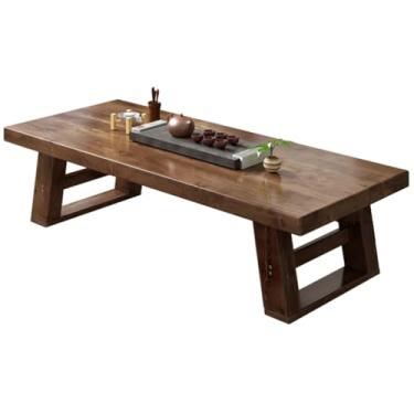 Imagem de AkosOL Mesa de centro retangular de madeira para sala de estar, mesa baixa, material de madeira maciça, 100 x 50 x 35 cm