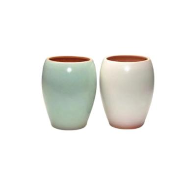 Imagem de Vaso de flores, vaso de cerâmica, areia roxa, suculenta, vaso de flores de cerâmica, respirável, simples, interno e externo (conjunto verde e branco)