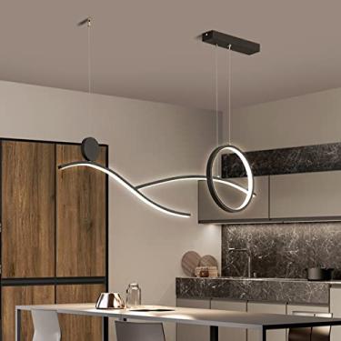 Imagem de Luminária pendente de mesa de jantar LED com controle remoto, dimerizável, lustre moderno linear, altura ajustável, 48W, luminária de teto criativa para sala de estar e sala de jantar (preta