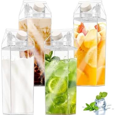 Imagem de Conjunto 4 Garrafas Formato Caixa de Leite, Acrílico Transparente, 1 Litro, para Suco Água Leite Geladeira