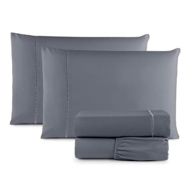 Imagem de THAIS ENXOVAIS, Jogo de Lençol Casal Padrão 4 Peças (1,88mx1,38mx30cm) Micro Percal 400 Fios Cor:Cinza