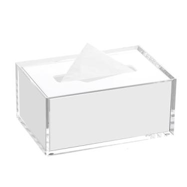 Imagem de Guardanapo decorativo retangular dispensador de lenços faciais capa de caixa de lenços de papel de carro para escritório doméstico recipiente decorativo capa de caixa de lenços faciais (branco, grande