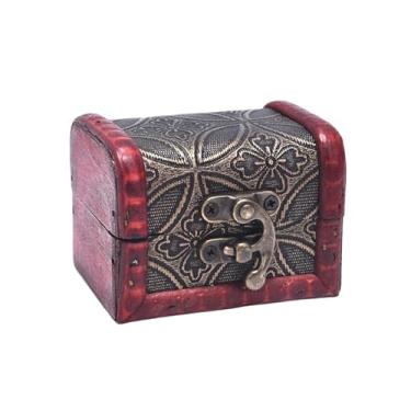 Imagem de 1 caixa organizadora de joias vintage mini baú de tesouro de madeira, caixa organizadora de joias, caixa de presente (cinza)