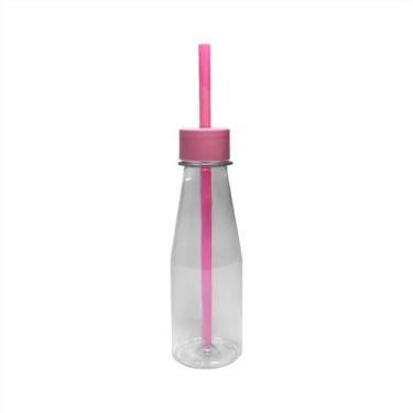 Imagem de Kit 12 Garrafinhas Coquinho De Plástico 120ml Com Canudo Squeeze Lembrancinha Bebida Água Sucos (Rosa Bebê)