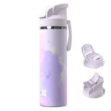 Imagem de OISIZ Garrafa de água isolada de 680 g com bico 2 em 1 e tampa de palha, trava de segurança com um clique, 100% à prova de vazamento, mantém frio 24h, garrafa de água de aço inoxidável a vácuo para