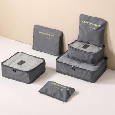 Imagem de Kit Organizador de Mala 6 Peças, 3 Bolsas com Malha Respirável, 3 Nécessaires Impermeáveis, Conjunto para Viagem (Cinza)