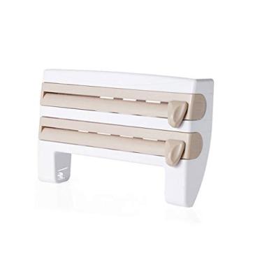 Imagem de HHHJQFAAT Suporte de guardanapo de papel toalha de parede 3 em 1 dispensador de filme caixa de lenços de alumínio cortador de churrasco rack de armazenamento de molho (cor: D) (D)