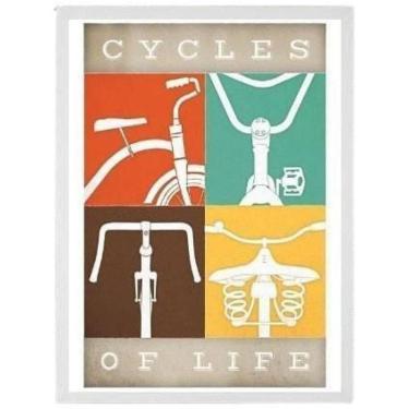 Imagem de Quadro Decorativo Bike Cycles Of Life Moldura Branca 24X18Cm