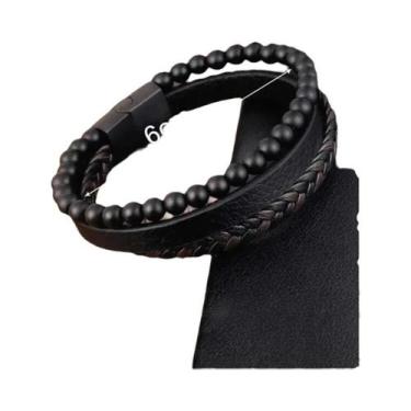 Imagem de Pulseira Masculina De Três Camadas Em Pedra Vulcânica E Olho De Tigre 