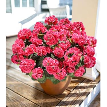 Imagem de Flores artificiais de gerânios falsos para atividades ao ar livre, 6 pacotes de flores falsas de gerânios de seda, flores falsas, resistentes a UV, para plantadores ao ar livre, jardim, varanda