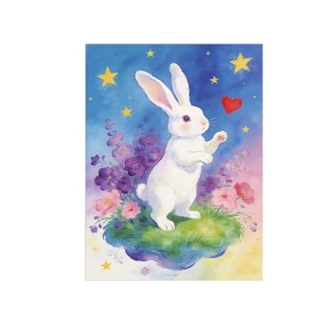 Imagem de BMZFYBS Impressão em tela de arte de parede animal - coelho e flores - pintura de decoração moderna - imagens para quarto de crianças escritório 60 x 80 cm 24 x 31 polegadas sem moldura