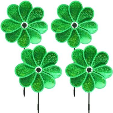 Imagem de Flor de cata-vento Wind Spinner 4 peças verdes para jardim 70 cm - tim