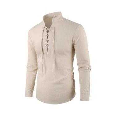 Imagem de Camiseta Vintage Masculina De Manga Longa Com Decote Em V Em Algodão E