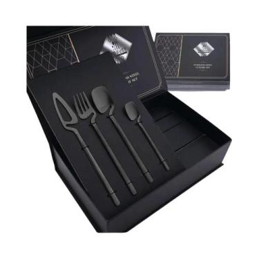 Imagem de Conjunto De Talheres De Aço Inoxidável Preto Fosco Com 32 Peças, Faca,