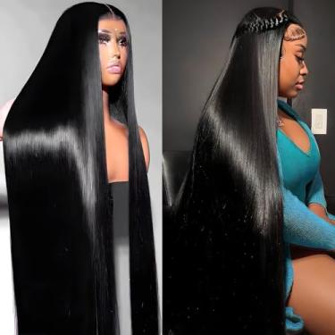 Imagem de Peruca frontal de 76 cm, 33 x 15 cm, cabelo humano, densidade 210, liso, HD, cabelo humano pré-arrancado com cabelo de bebê, sem cola, cabelo virgem, perucas frontais de renda para mulheres (peruca