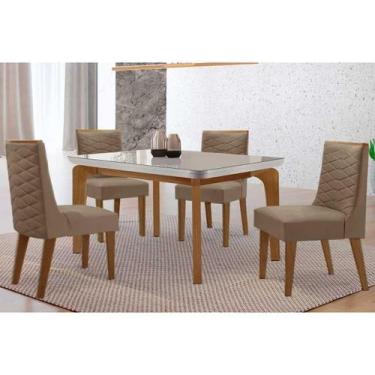 Imagem de Sala Jantar Mesa Londrina Tampo c/ Vidro Curvo 120cm 4 Cadeiras Dafne 