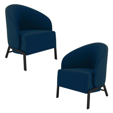 Imagem de Kit 2 Poltronas Decorativa Sala de Estar kenya Pés em Ferro Veludo Preto/Azul G33 - Gran Belo
