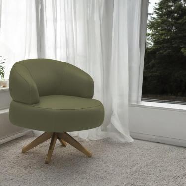 Imagem de Poltrona Decorativa Katy Sala de Estar Base Giratória em Madeira Couro Fendi G88 - Gran Belo