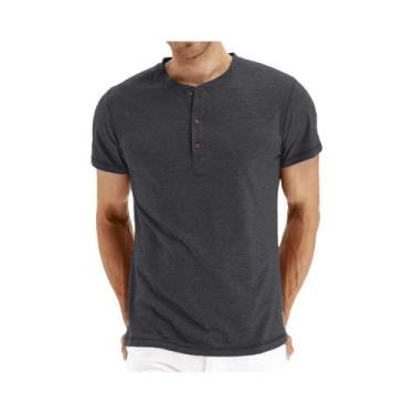 Imagem de Camiseta Masculina Slim Fit De Algodão Com Gola Henley, Design Moderno